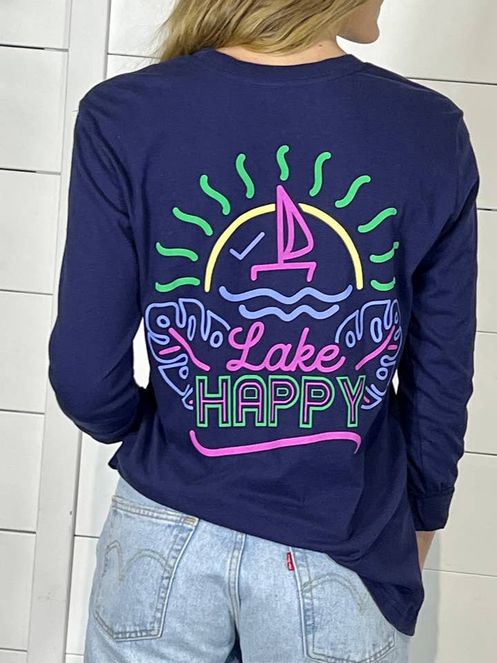 Lake Happy Neon Long sleeve t-shirt TRUE NAVY for wholesale by Lake Happy
