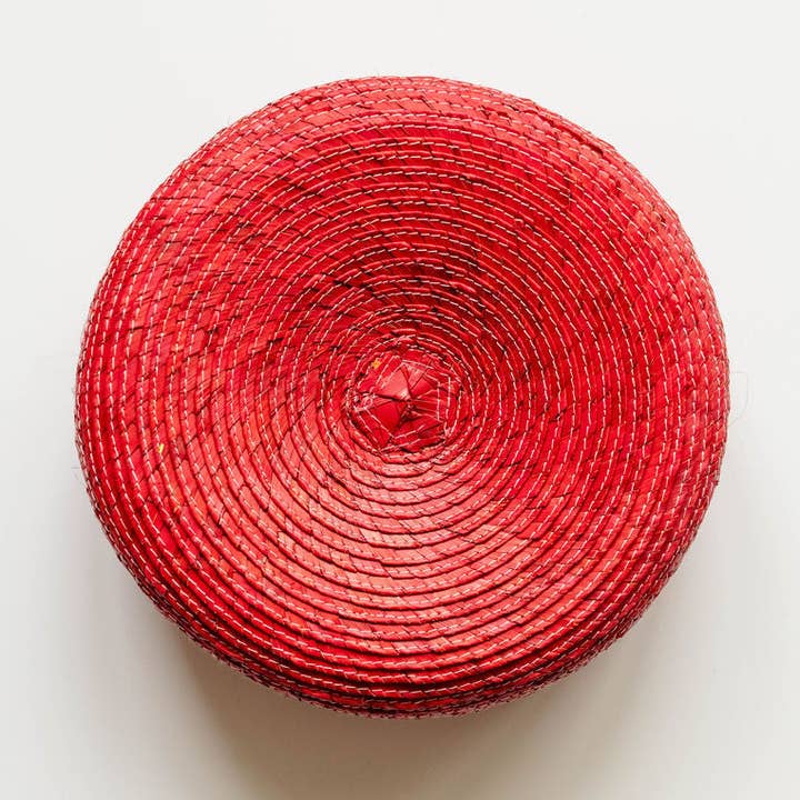 2.75" x 8" Palm Tortilla Warming Basket with Lid - Red for wholesale by VOLVERDE