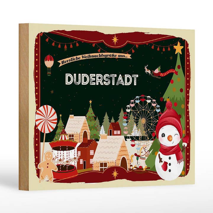 Wooden sign Christmas greetings DUDERSTADT gift decoration sign 18x12 cm for wholesale by Femer
