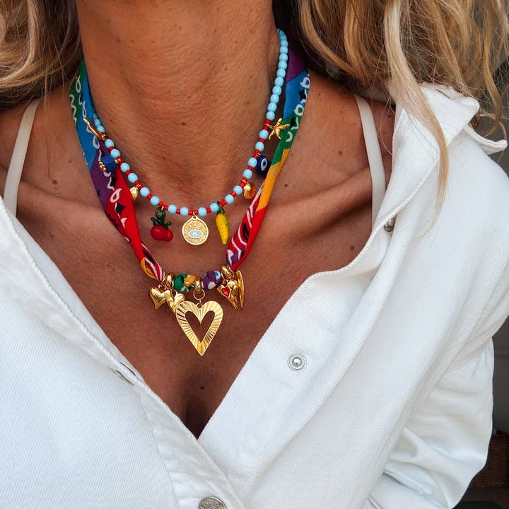 Goupi - Wholesale Pendant/Charm Necklace - Rainbow scarf necklace combined with fruit charm necklace