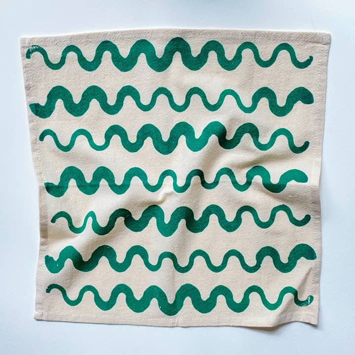 Bright Beige - Wholesale Dinner & Cloth Napkin - Hand Printed Natural Cotton Cloth Napkins, Wavy Stripes