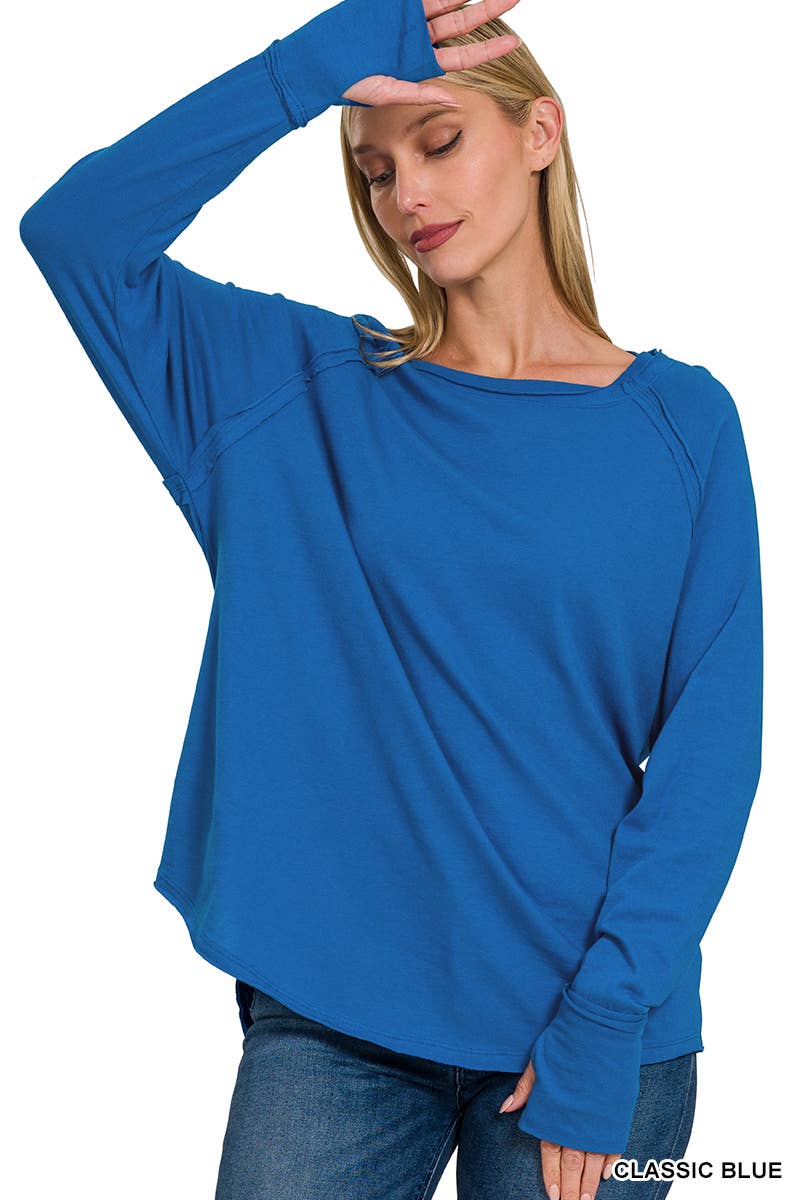 42POPS - Vendita all'ingrosso Maglietta - Donna - Top in cotone con maniche raglan e foro per il pollice SI-246074