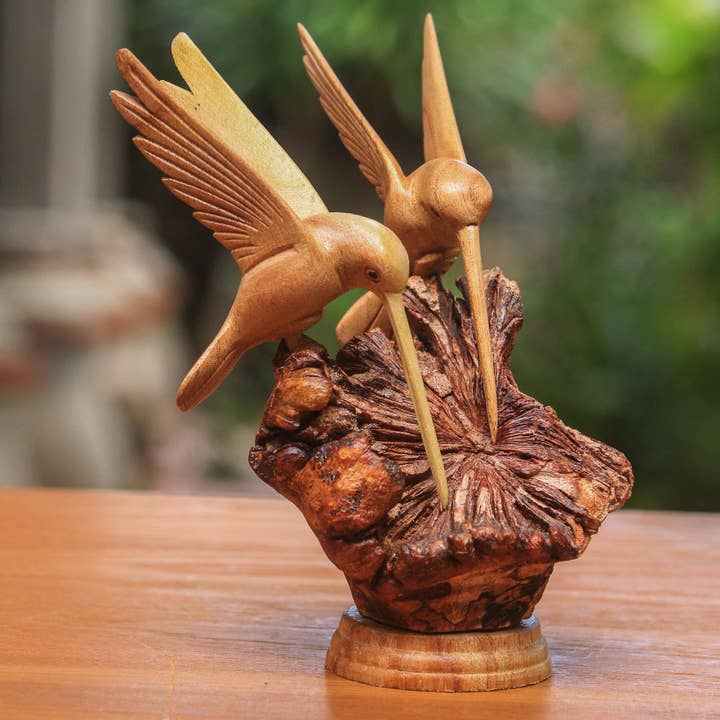 NOVICA - Wholesale Sculpture - NOVICA Hummingbird Couple Wood sculpture