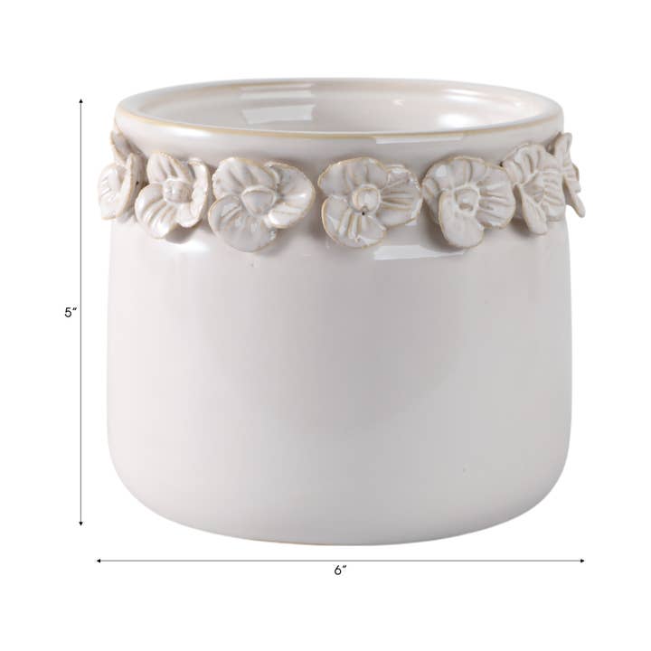 Sagebrook Home - Wholesale Plant Pot - Ivory 6 in. Ceramic Floral Applique Garden Planter