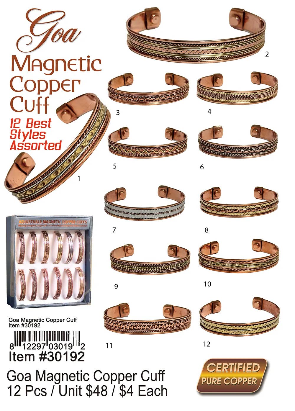 Puka Creations - Wholesale Cuff Bracelet - Goa Magnetic Copper Cuff