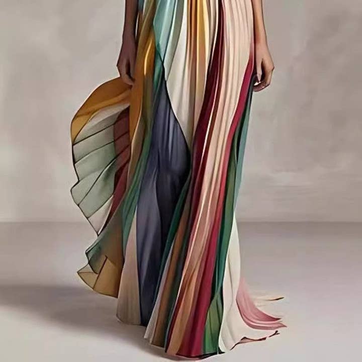 MULTICOLOR Colorful Strapless Pleated Maxi Dress for wholesale on Faire