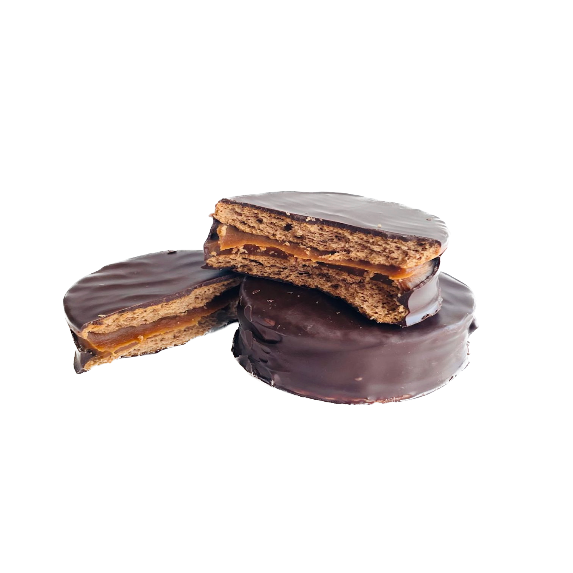 La Goulue Chocolatier – wholesale Kakor – Alfajores med dulce de leche (mjölkkola) fyllda och täckta med mörk choklad3