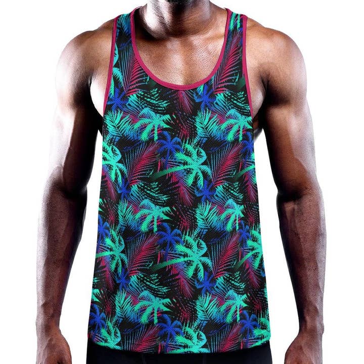 Neon Palmen Zwart/Aqua/Rood Y-Rug Racer Tanktop voor wholesale door Assassin Menswear