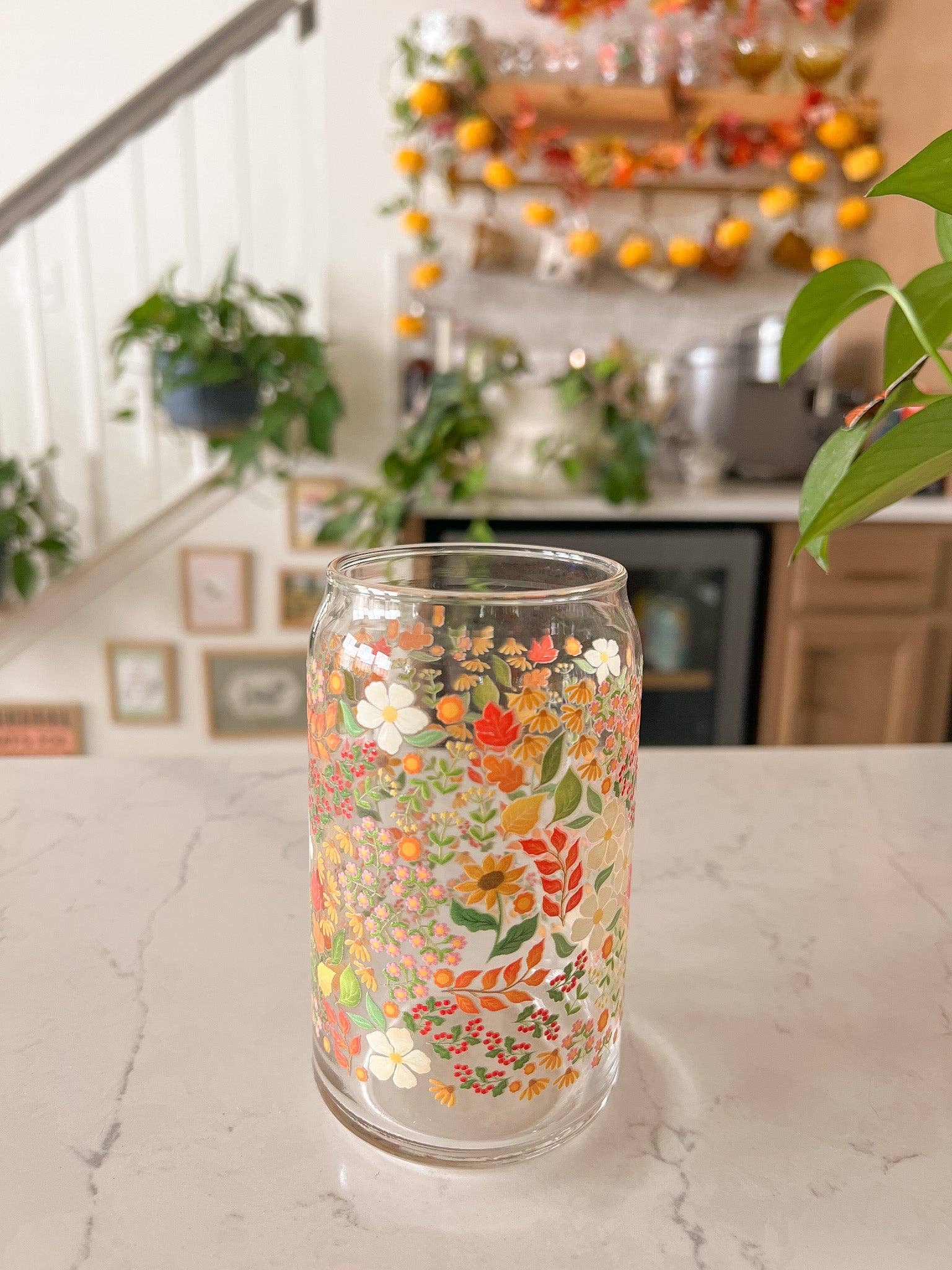 Hart and Flora Shop - Wholesale Drinking Glass/Cup - 16oz Fall Floral Glass1