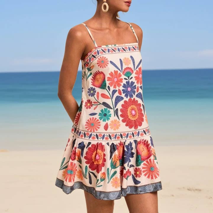 Funkyrel® Atzbranding Limited - Wholesale Dress - Women's - High-Waist Printed Strappy Sundress