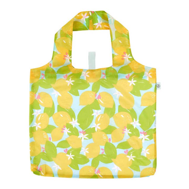 Lemon Blossoms blu Reusable Shopping Bag for wholesale by rockflowerpaper