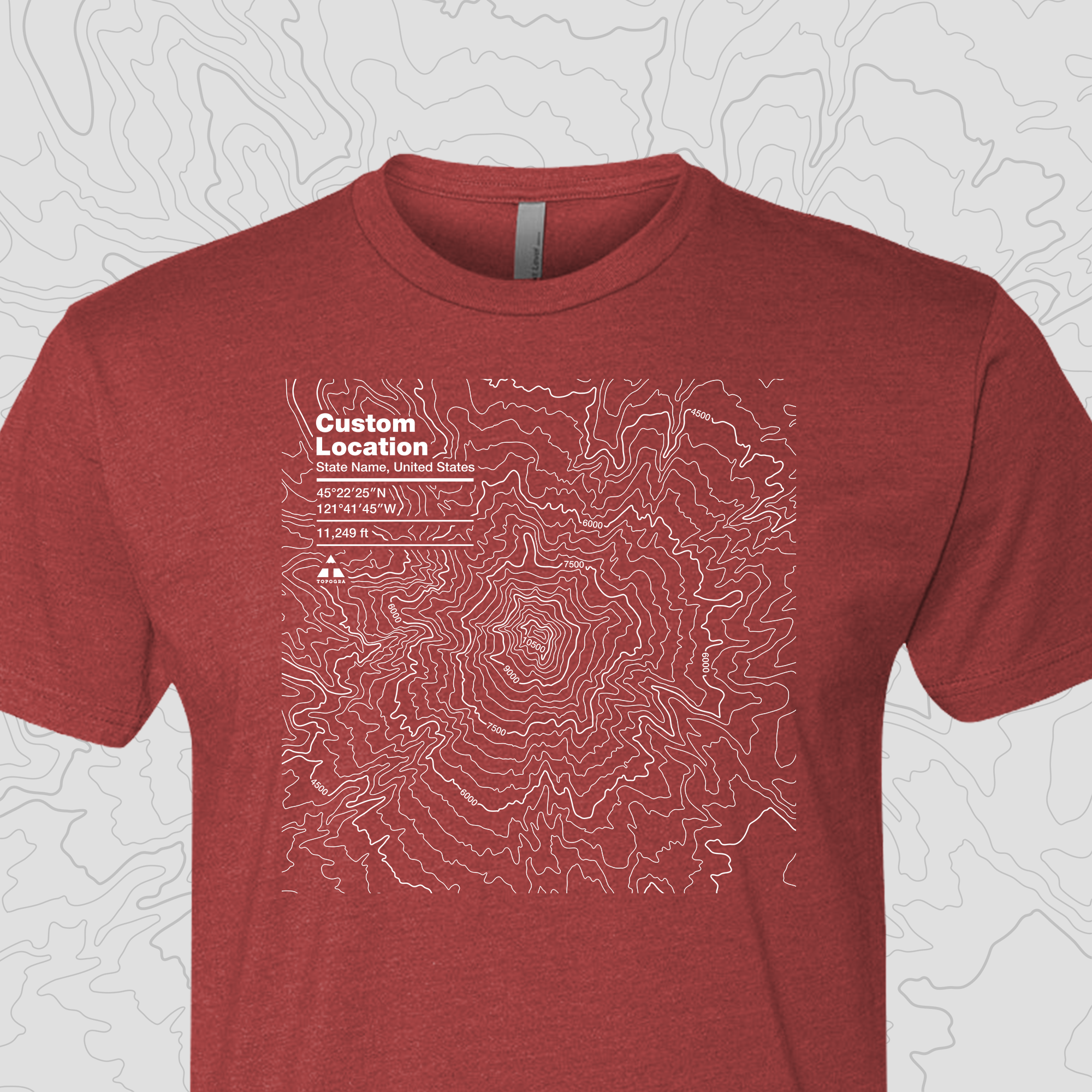 Topogra - Wholesale Screen Printed T-Shirt - Unisex - Custom Topographic Design - Unisex Tee0