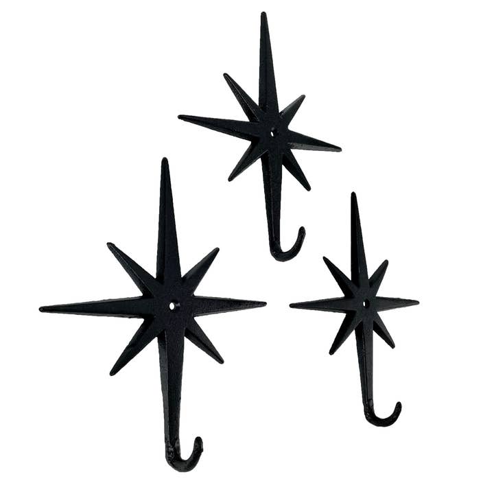 Zeckos - Wholesale Wall Hook - Set of 3 Cast Iron Atomic Starburst Wall Hooks