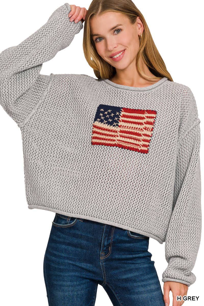 Vanilla Monkey - Vente Pull en maille – femme - Pull ras du cou à drapeau américain2