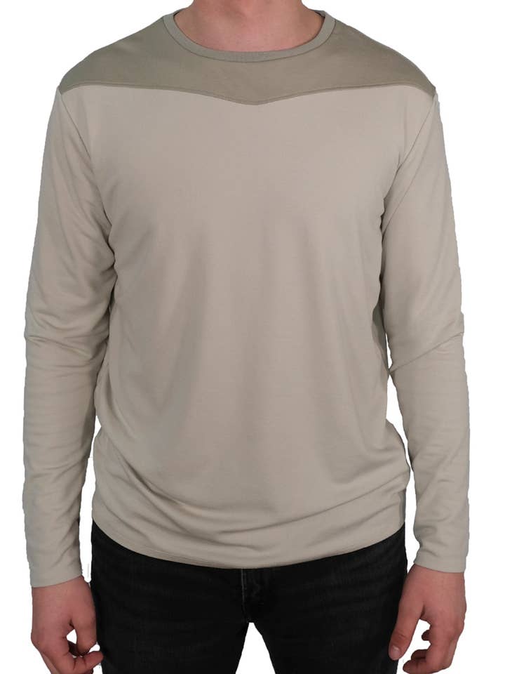 Girocollo manica lunga (Taupe bicolore) per la vendita all'ingrosso da parte di SpearPoint Apparel