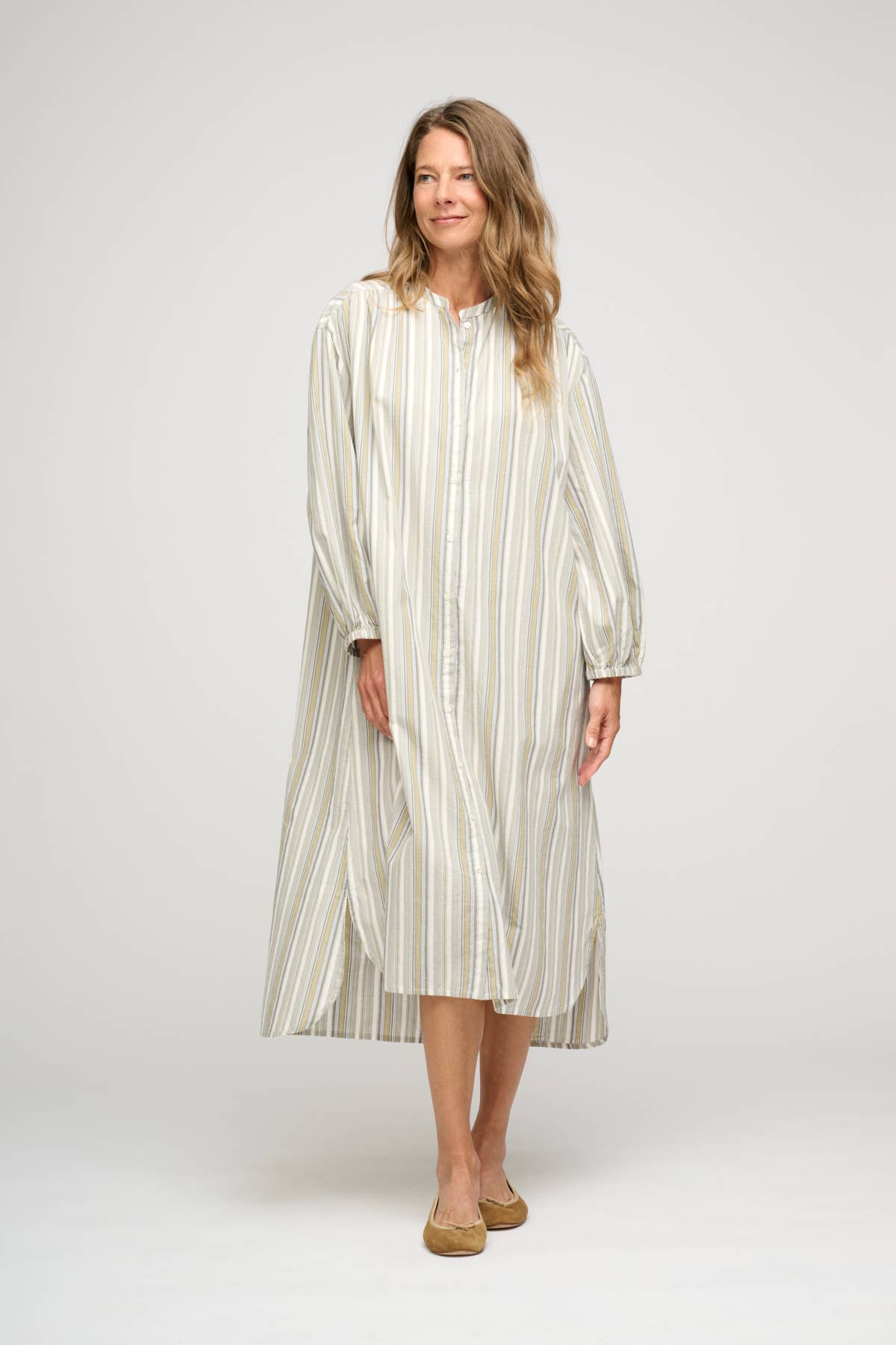 olivgrå rand Lola skjortklänning med ränder - olivgrå randig för wholesale på Faire3