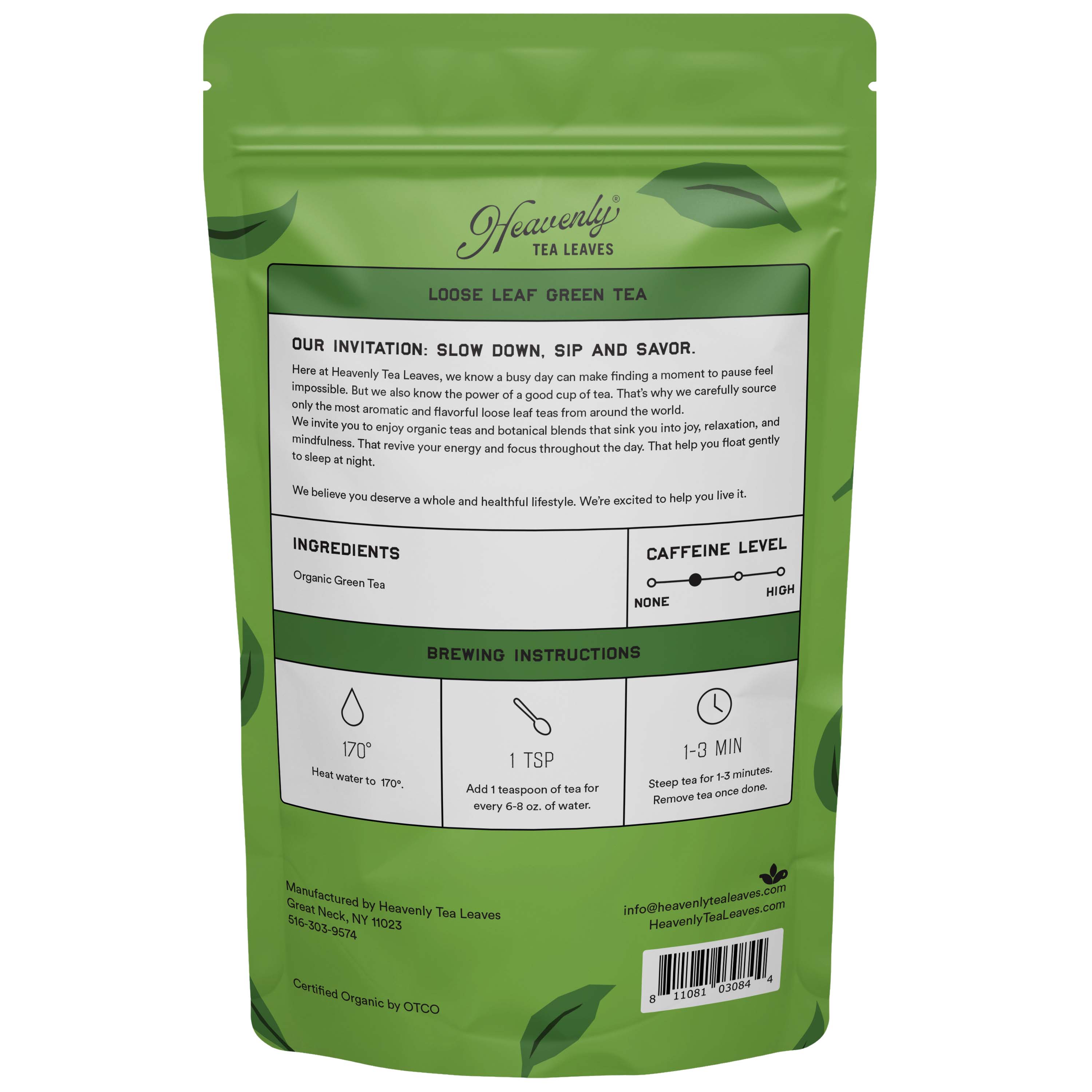Heavenly Tea Leaves – Engroshandel Løs te – Økologisk Just Green, løst økologisk grøn te i pose, 1 lb (454 g)1