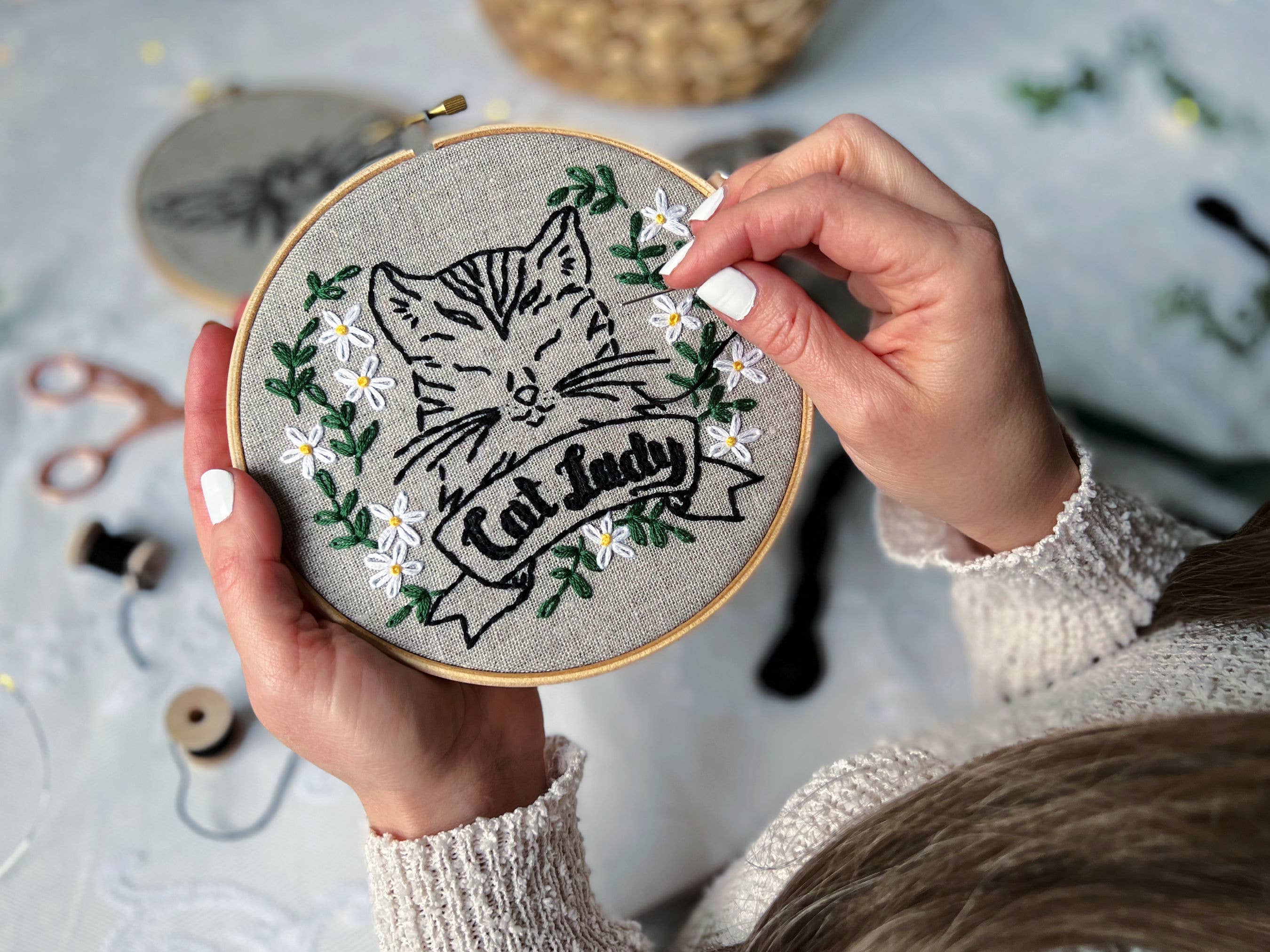 I Heart Stitch Art – wholesale Embroidery/cross-stitch supplies – Cat Lady Embroidery Kit5