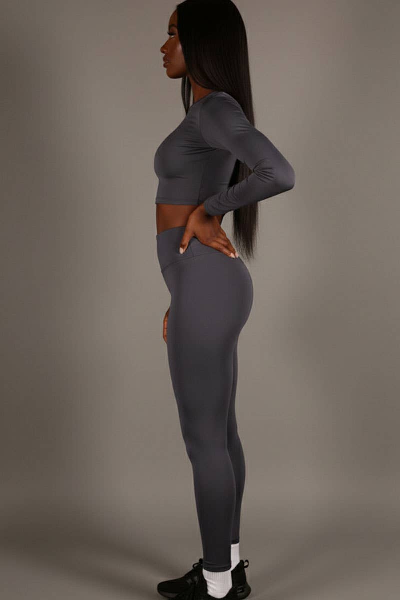 CAPELLA APPAREL - Wholesale Activewear Set - Women's - Long Sleeve Crop Top & High Waist Leggings Activewear Set6