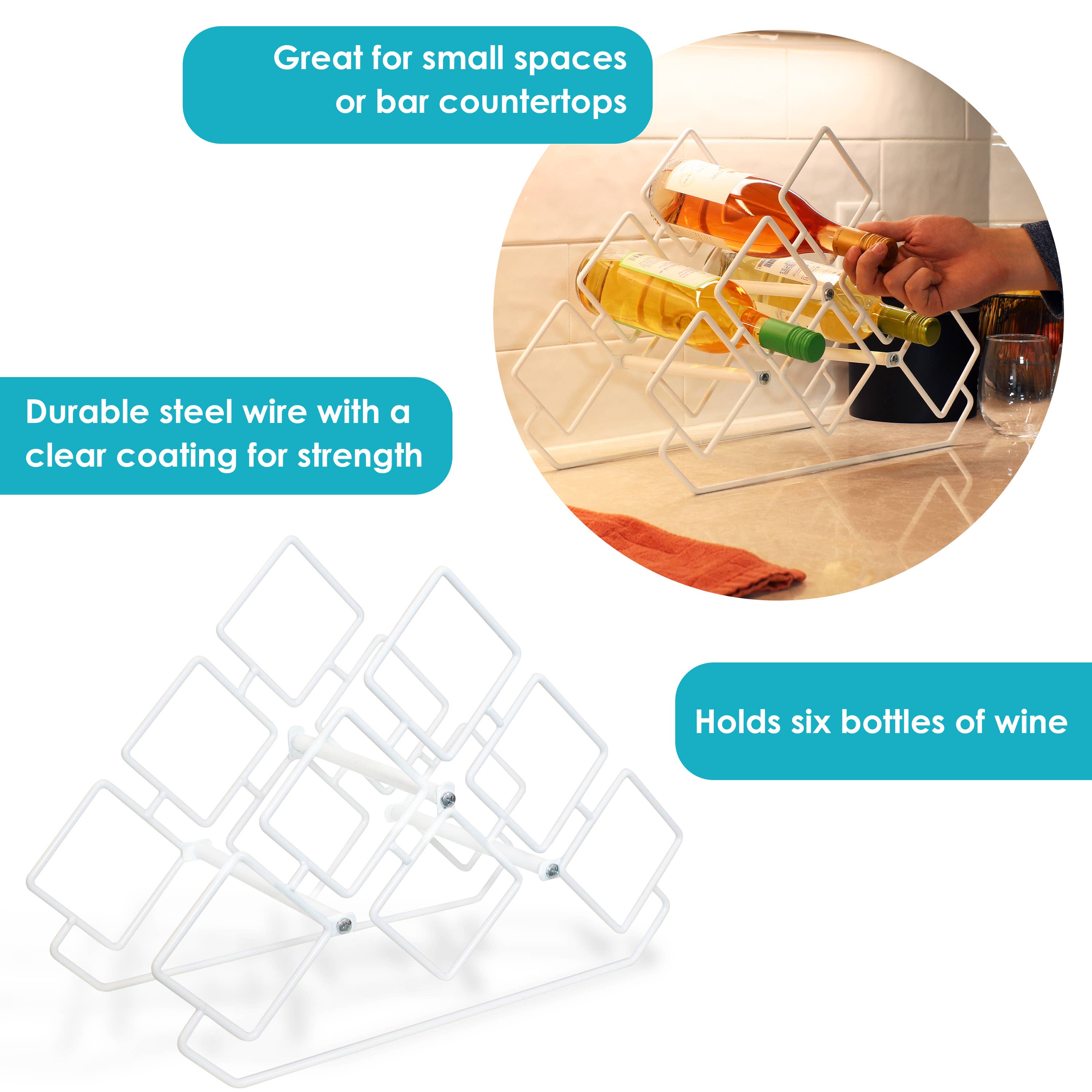 Sunnydaze Decor - Vente Casier à vin - Casier à vin triangulaire en fil d'acier pour 6 bouteilles - Blanc2
