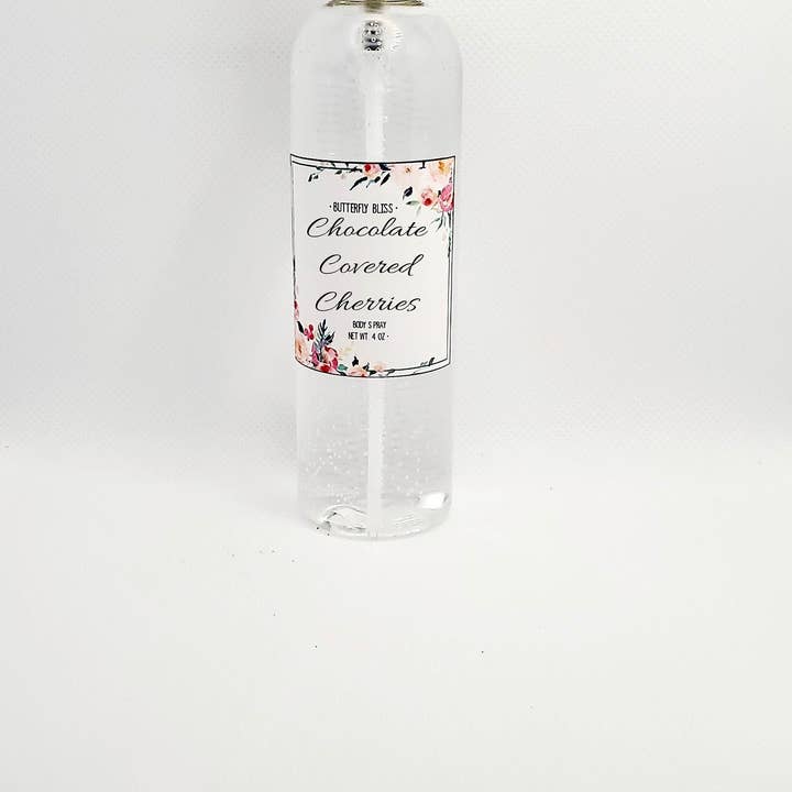 Butterfly Bliss - Venta al por mayor Agua/bruma facial y corporal - Spray corporal con aroma a chocolate | Bruma corporal de cereza | Spray de olor dulce | Bruma corporal de cerezas cubiertas de chocolate | Regalos para mejores amigos | Aerosol