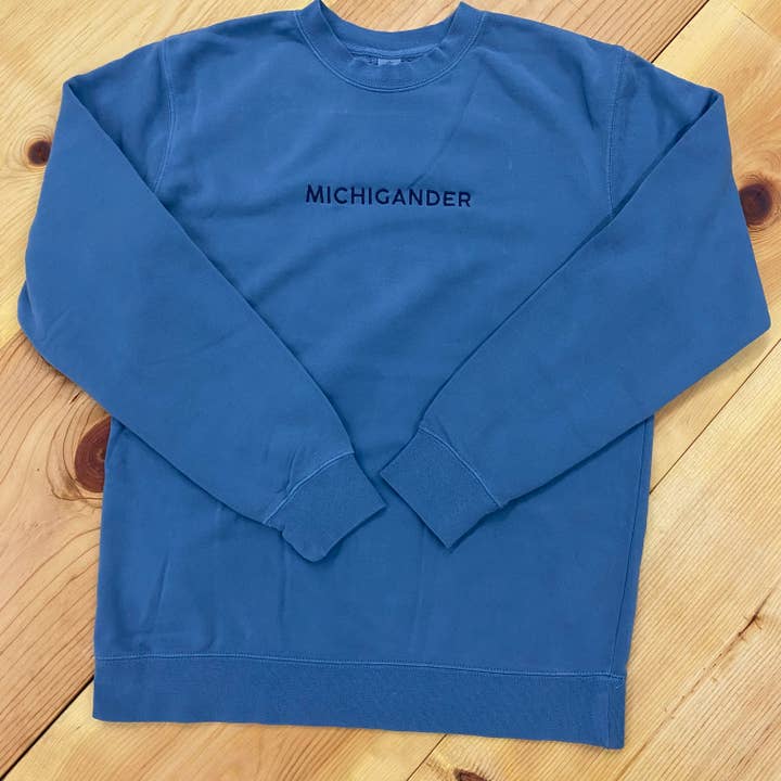 Jupmode - Wholesale Sweatshirt - Unisex - Michigander Embroidered Sweatshirt (Pigment Slate Blue)