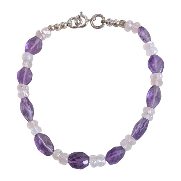 SALE Amethyst and Rose Quartz Beaded Bracelet for wholesale by Saraswati Imports