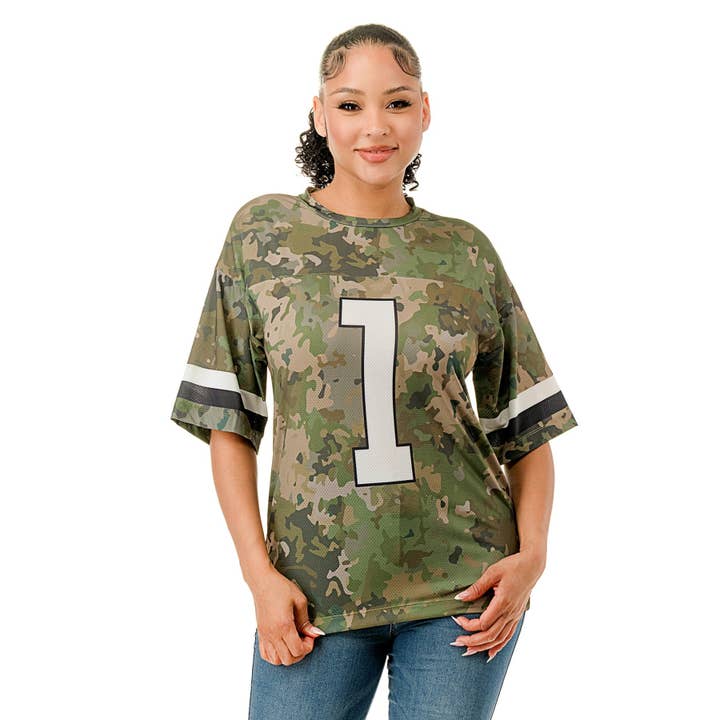 Haut en jersey à col rond et manches courtes Plus pour la vente par omgstyles