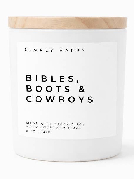 Biblias, Botas y Vaqueros | Vela de Lujo de Soja para venta al por mayor de Simply Happy