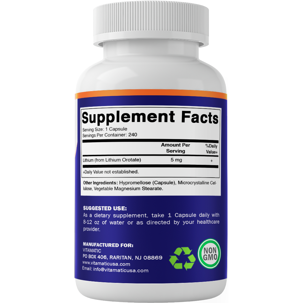 Vitamatic - Wholesale Oral Supplement/Vitamin - Vitamatic | Lithium Orotate 5mg | 240 Veggie Capsules8