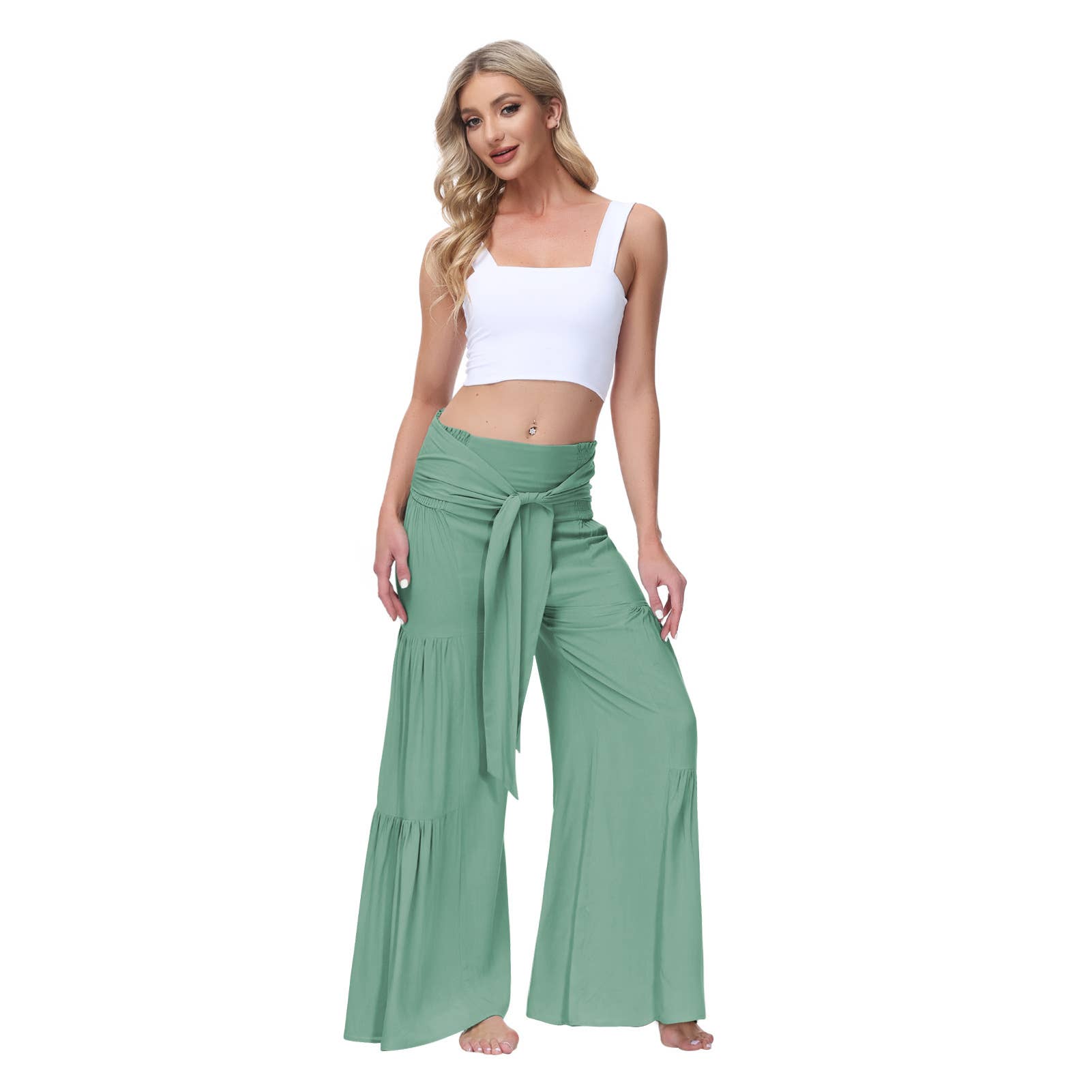 Lily Clothing - Wholesale Pants - Women's - Loose tight straps pleated waists Wide-leg pants3