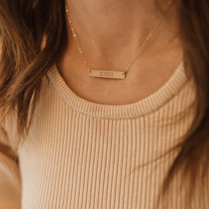 Custom Engraved Personalized Bar Necklace Gold or Silver for wholesale by True by Kristy Jewelry