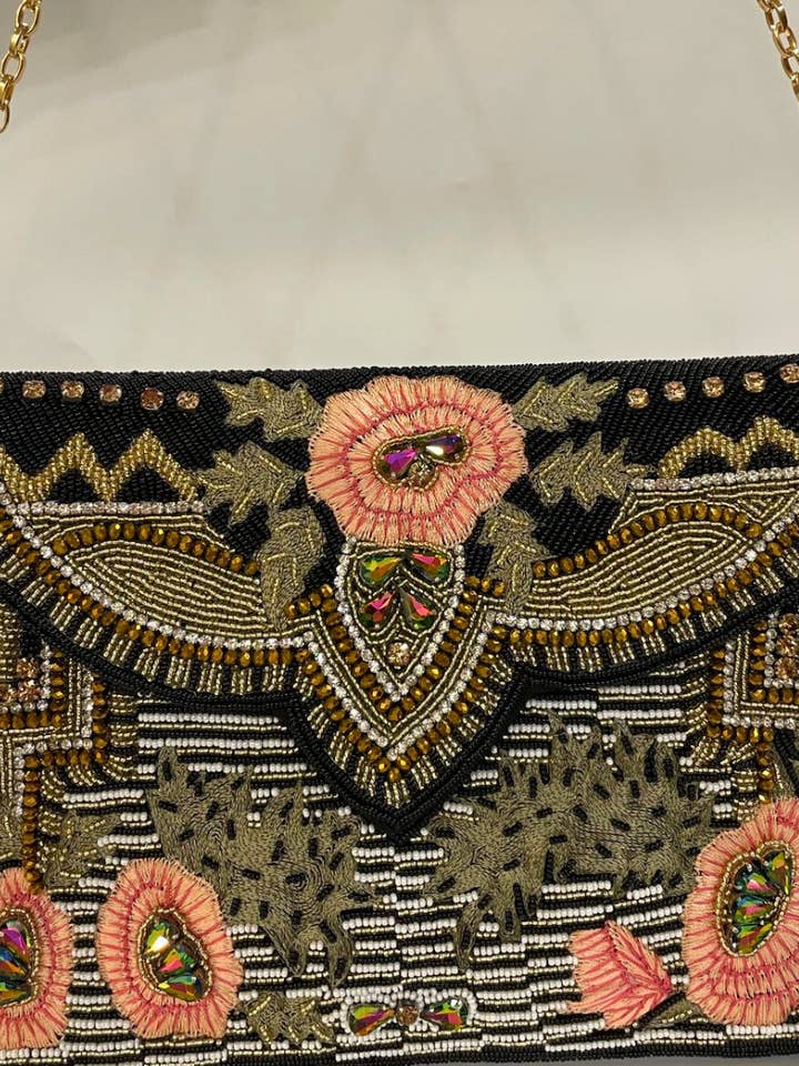 Black Zardosi Stone Bag | Beaded Bags | Handmade Party Bag for wholesale by House of Kraft