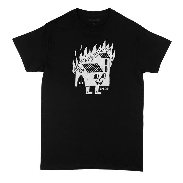 T-shirt med brinnande kyrka - svart för wholesale av SEPULCRO