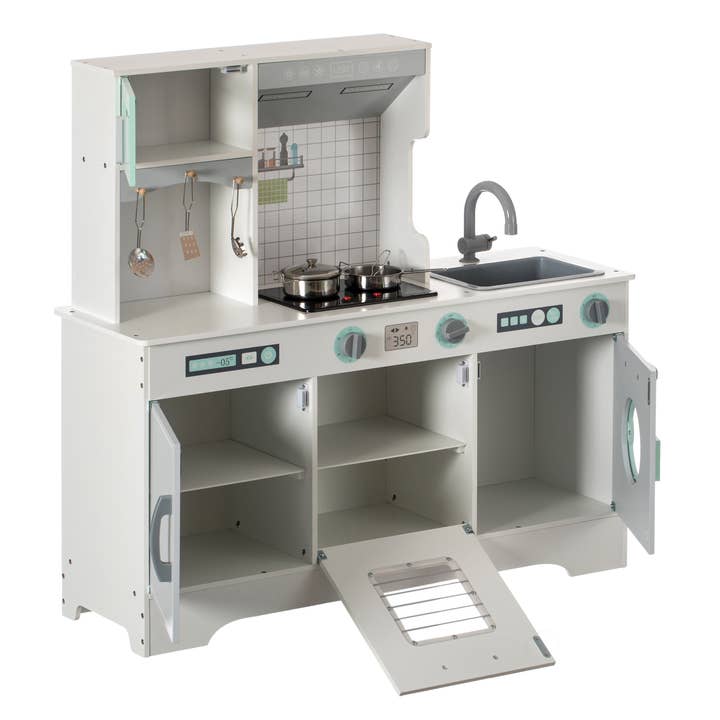 Quickway Imports - Wholesale Toy set – Kids - Wooden Play Kitchen Toy, Light on Microwave, Cabinet, Washer3