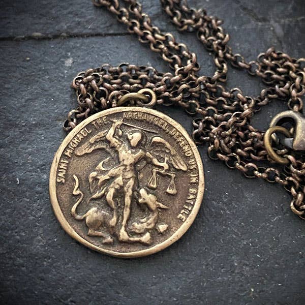 Johnny Ltd. - Vente Colliers à pendentif - Collier Homme Archange Saint Michel, Laiton Antique