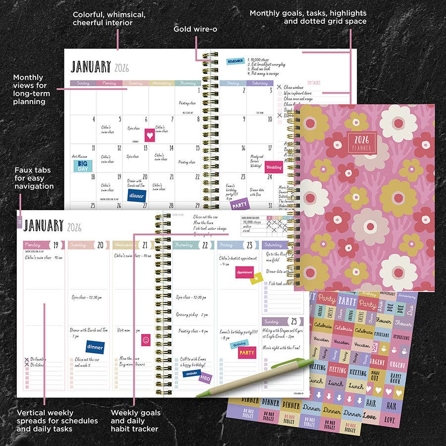 TF Publishing - Paper Goods - Wholesale Planner - 2026 Pink Pretty Petals Medium Weekly Monthly Planner1