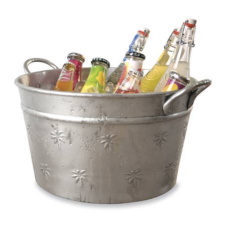 India Handicrafts Inc - Wholesale Ice Bucket - Aluminum Palm Tree Beverage Tub Handles