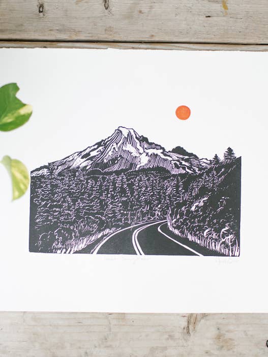 Coming Home Mountain Block Print 15 x 20 pour la vente par Kelsi Cross Studios