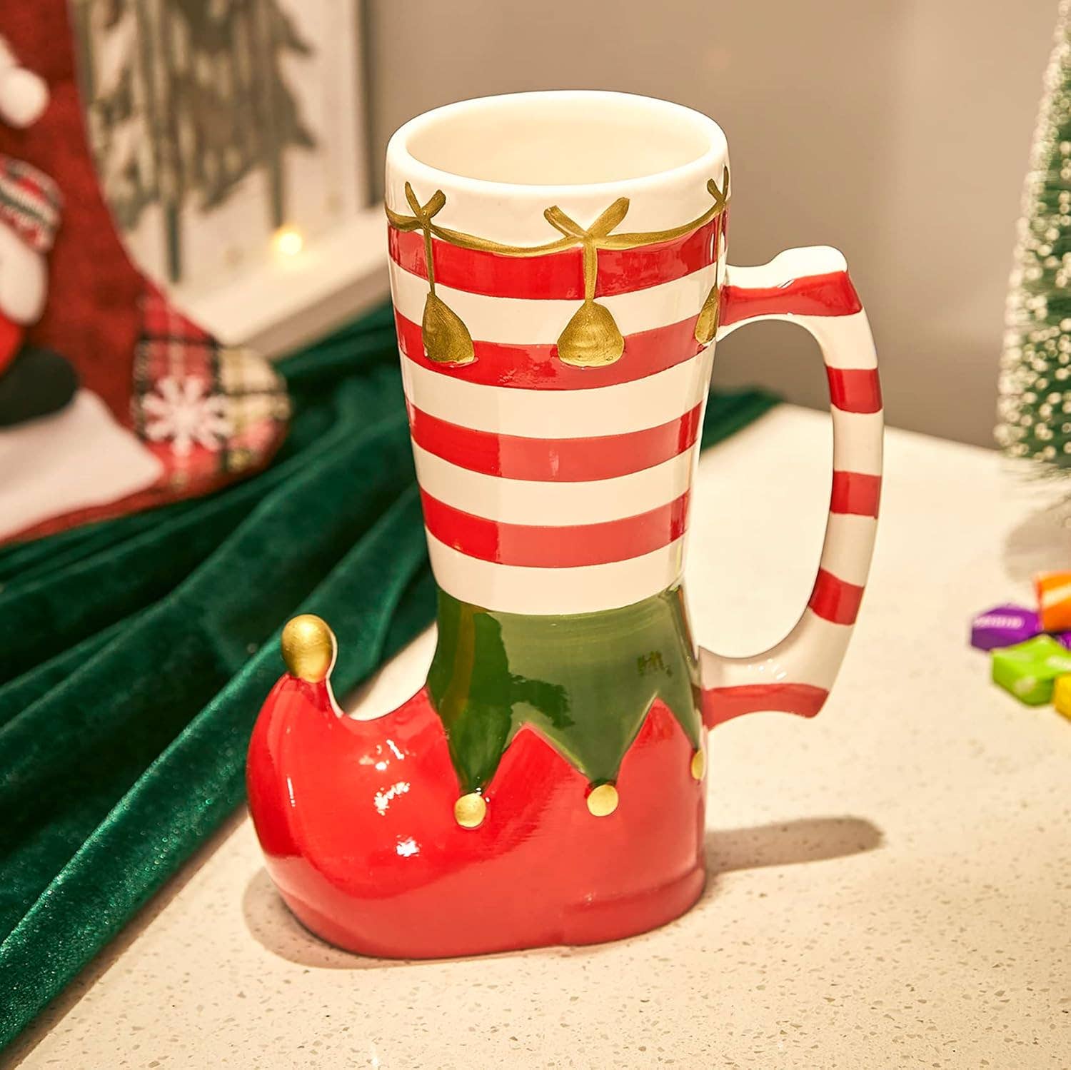 The Wine Savant /  Khen Glassware - Wholesale Coffee Mug - Christmas Elf Boot Mug Large Ceramic Christmas Mug 17oz2