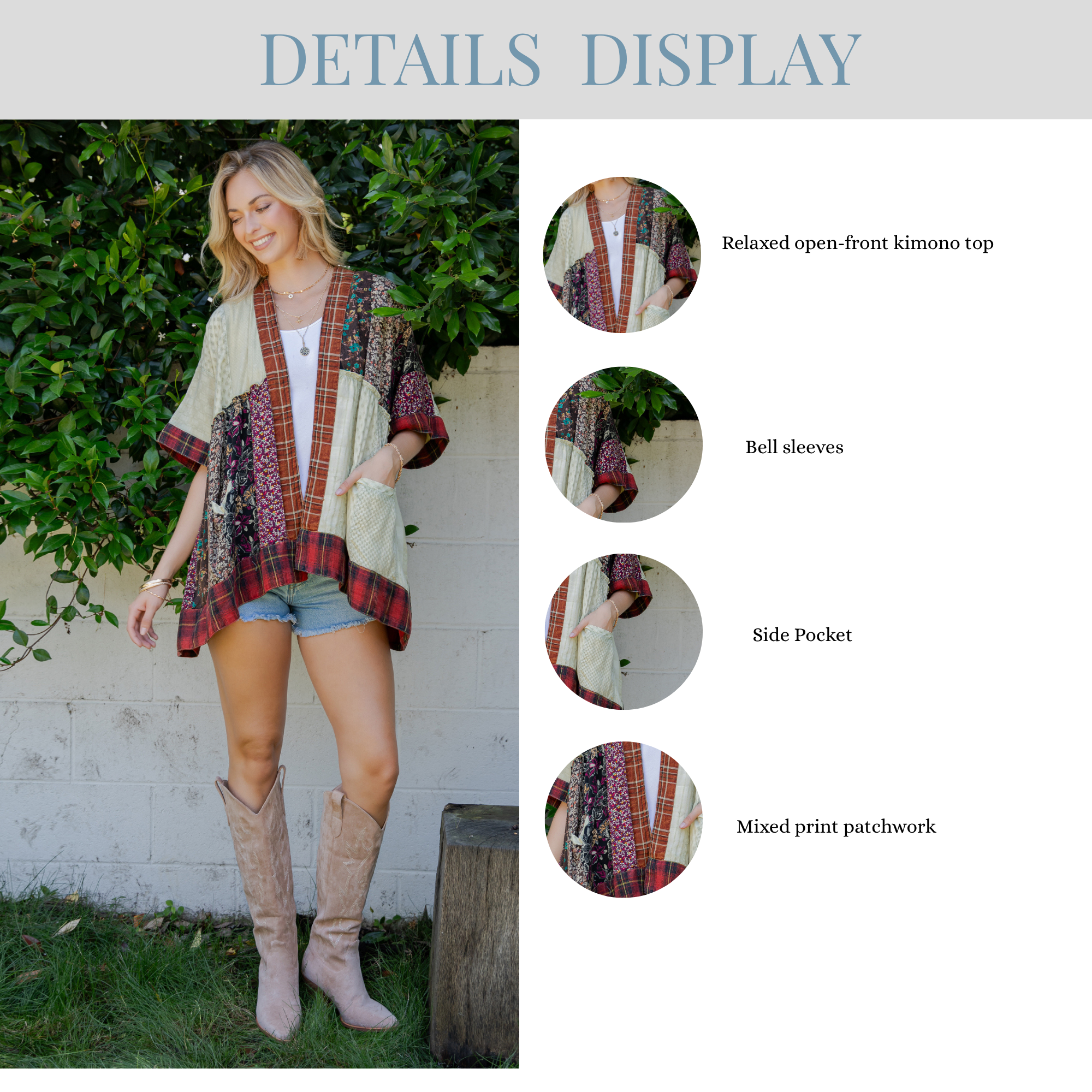 Young Threads - Wholesale Kimono - Women's - Mixed Patch Kimono Shrug with Draped Asymmetric Hem12