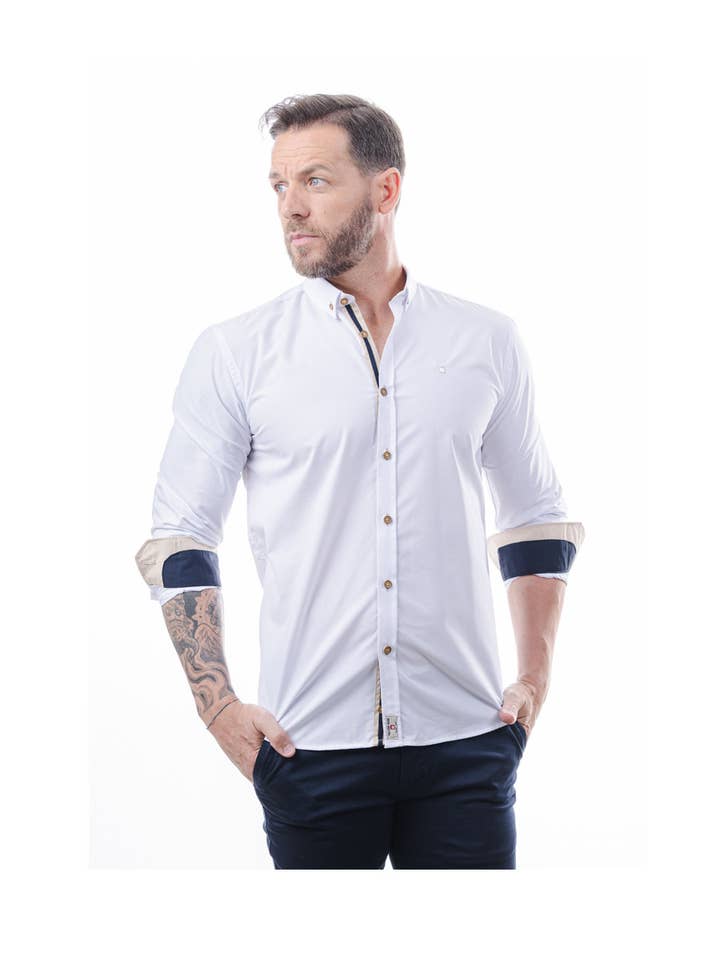 8343 Basic overhemd met elleboogdetail voor wholesale door Yellow Skin