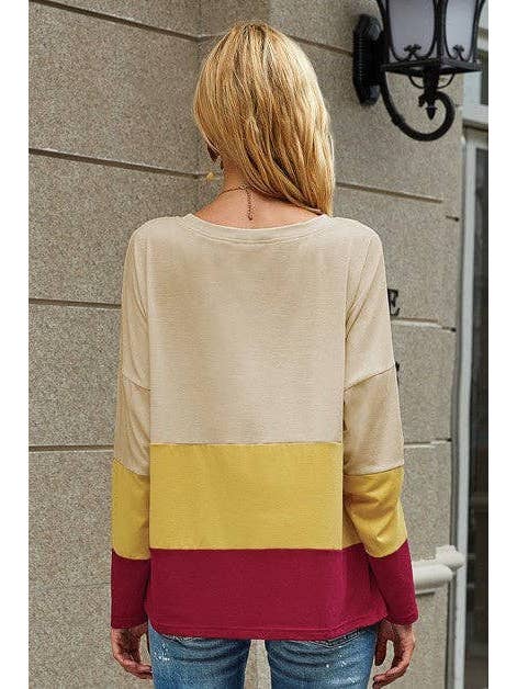 Elings - Wholesale Tunic - Women's - Round Neck Color Block Loose Top-Clearance4