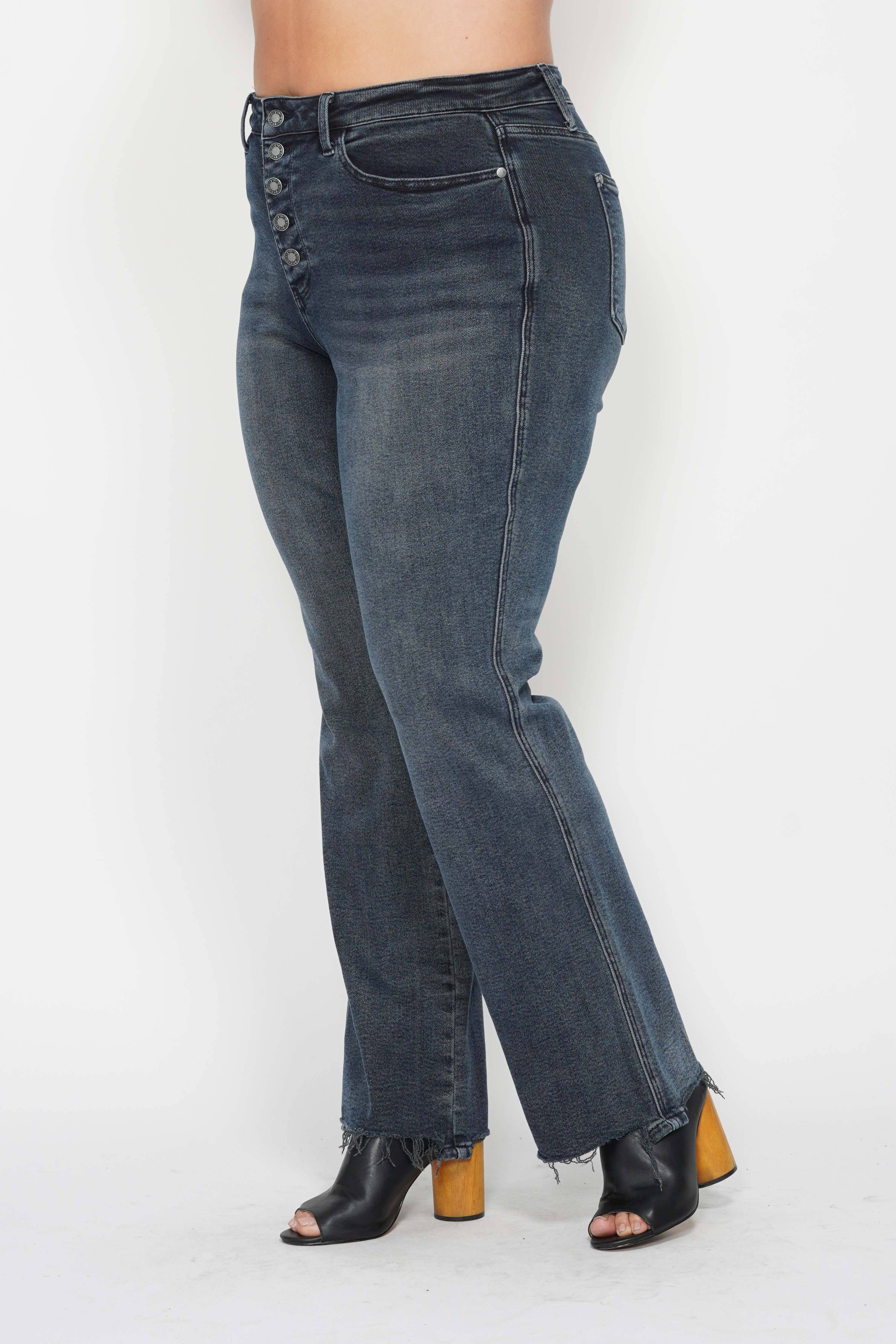 DK High Waisted Button Fly Hem Distressed Straight- PLUS for wholesale on Faire2