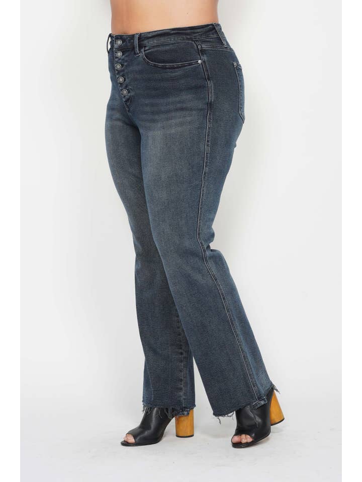 DK High Waisted Button Fly Hem Distressed Straight- PLUS for wholesale on Faire2