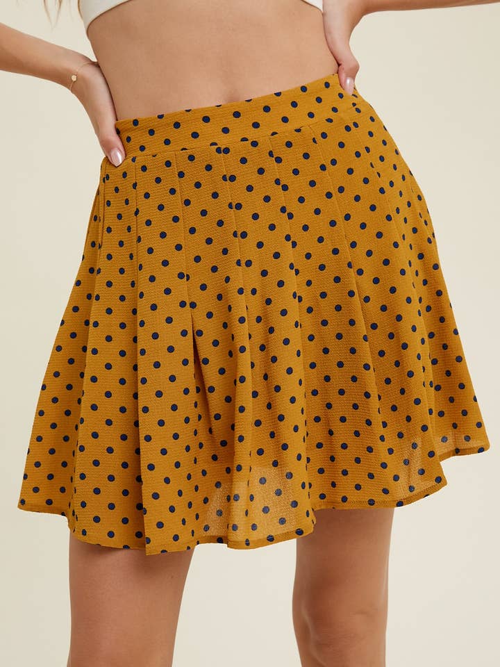 POLKA DOT PLEATED MINI SKIRT WITH SHORTS LINING / WL22-7156 for wholesale by Wishlist Apparel