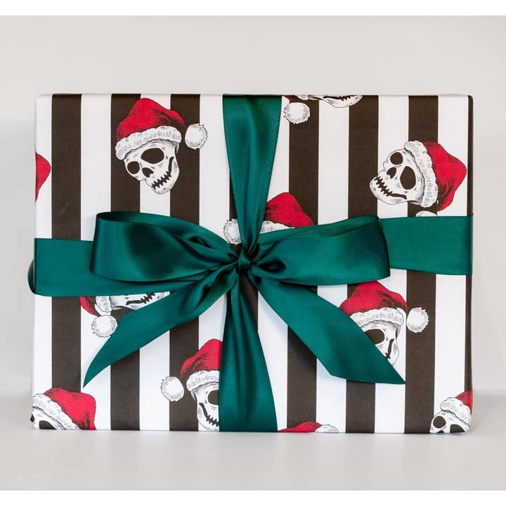 Spooky Cat Press - Wholesale Wrapping Paper Roll - Santa Skull Gift Wrap (8ft Roll)