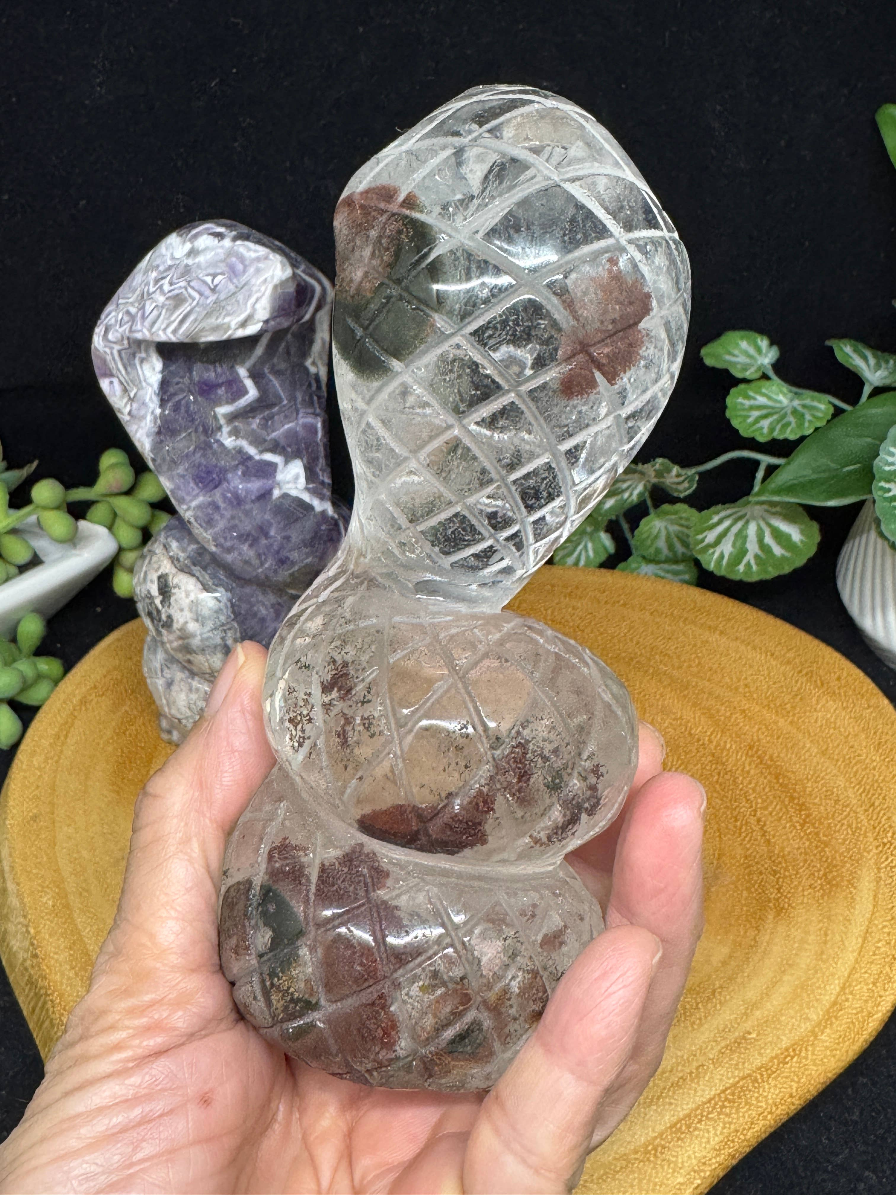 The 7 Directions - Wholesale Spiritual Stone/Crystal - 2 pc Snake Cobra bundle amethyst lodolite G78913