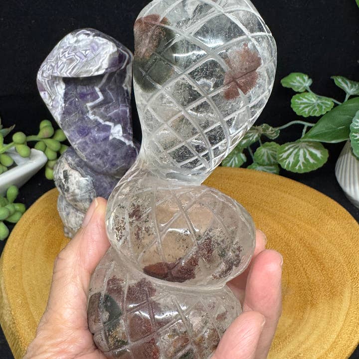 The 7 Directions - Wholesale Spiritual Stone/Crystal - 2 pc Snake Cobra bundle amethyst lodolite G78913
