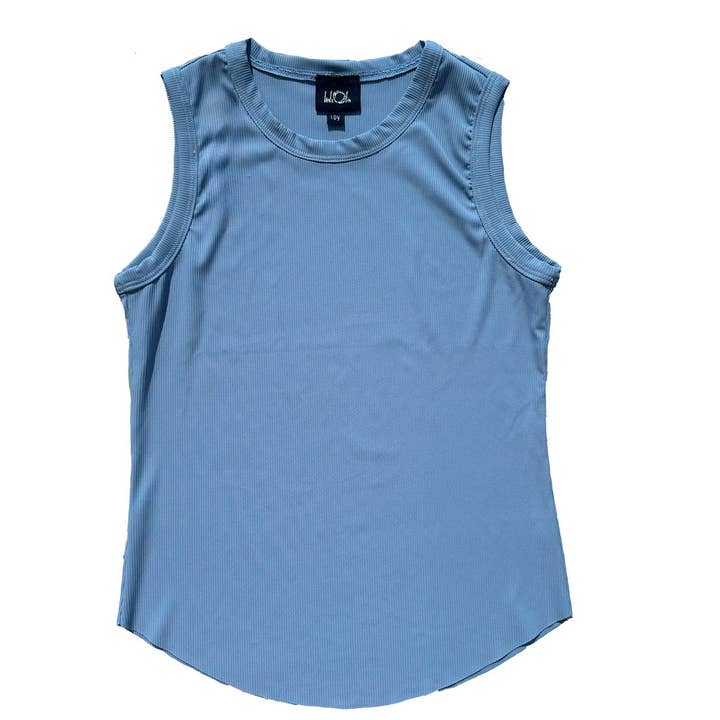 A03 Blue Ribbed Tank Top for wholesale by Little Olin